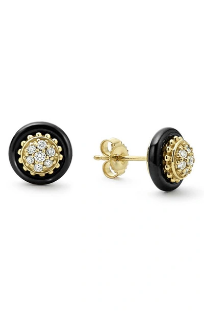 Lagos Meridian 18k Yellow Gold And Black Caviar Diamond Stud Earrings In Gold/black