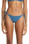 Versace La Greca Monogram Print Side Tie Bikini Bottoms In 5u190 Royal Blue Yellow