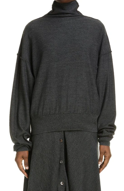 Lemaire Reversible Funnel Neck Wool Sweater In Submarine Chine 113