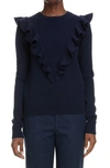 Chloé Ruffled Recycled-cashmere Sweater In Navy