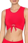 Robin Piccone Ava Longline Knot Front Bikini Top In Fiery Red