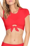 Robin Piccone Ava Solid Cropped T-shirt Bikini Top In Fiery Red