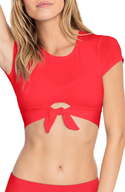 Robin Piccone Ava Solid Cropped T-shirt Bikini Top In Fiery Red