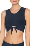 Robin Piccone Ava Longline Knot Front Bikini Top In Navy