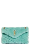 Saint Laurent Small Lou Genuine Shearling Puffer Bag In Iced Mint