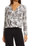 Halogenr Cross Front Blouse In Grey Wash Dot