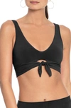 Robin Piccone Ava Longline Knot Front Bikini Top In Black