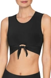 Robin Piccone Ava Longline Knot Front Bikini Top In Black