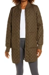 Zella Longline Quilted Bomber Jacket In Green Mountain