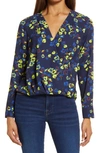 Halogenr Cross Front Blouse In Navy Multi Blurred Blossom
