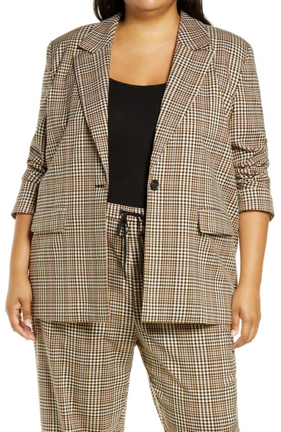 Treasure & Bond Easy Plaid Blazer In Tan- Ivory Bethany Plaid