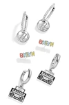 Baublebar Brooklyn Nets Logo Earrings Set In Silver
