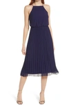 Sam Edelman Sleeveless Pleated Midi Dress In Navy/gold
