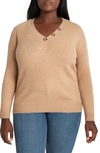 Adyson Parker Button V-neck Sweater In Cozy Camel