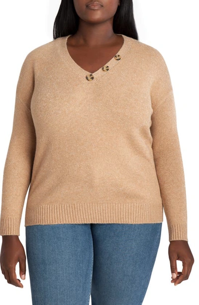 Adyson Parker Button V-neck Sweater In Cozy Camel