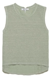 Frame Swingy Crop Organic Linen Muscle Tank In Sage
