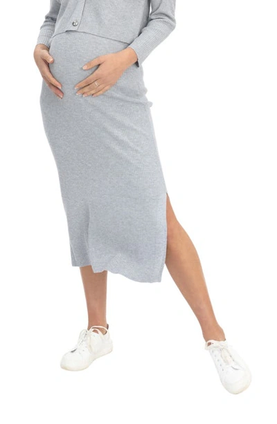 Angel Maternity Rib Maternity Midi Skirt In Grey