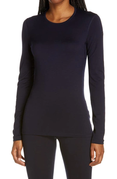 Icebreaker Oasis Long Sleeve Merino Wool Base Layer Tee In Midnight Navy