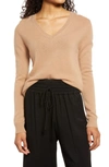 Nordstrom Cashmere Essential V-neck Sweater In Camel