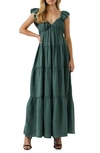 Free The Roses Sweetheart Neck Cotton Gauze Tiered Maxi Dress In Green