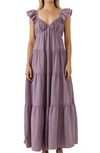 Free The Roses Sweetheart Neck Cotton Gauze Tiered Maxi Dress In Dusty Purple