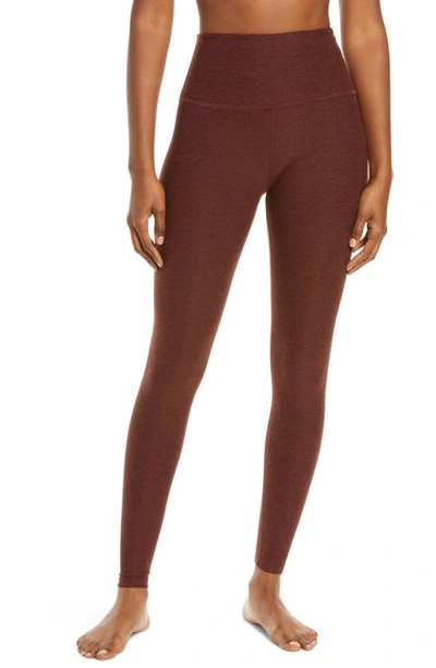 Beyond Yoga Caught In The Midi High-waist Space-dye Leggings In Mahogany Brown Heather