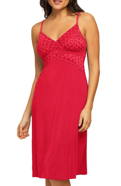 Montelle Intimates Modal Blend Midi Long Chemise In Sunkissed Red