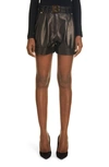 Balmain High Waist Lambskin Leather Belted Shorts In Black