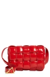Bottega Veneta Padded Cassette Patent Leather Crossbody Bag In Red