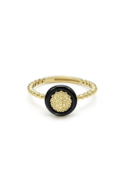 Lagos 18k Yellow Gold Caviar Black Ceramic Beaded Ring