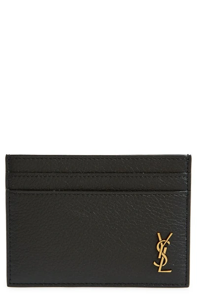 Saint Laurent Ysl Monogram Tiny Leather Card Case In Nero