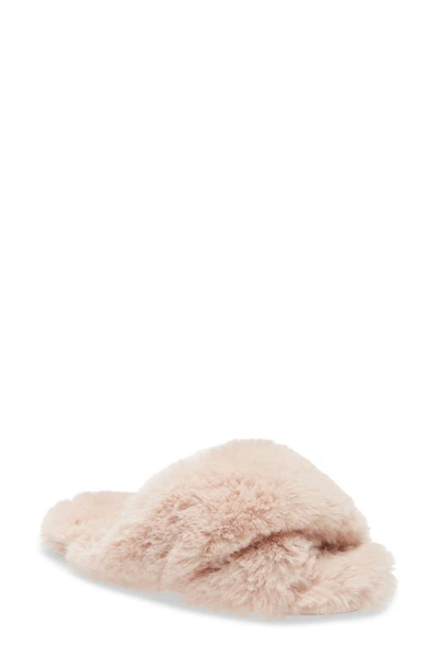 Papinelle Faux Shearling Crossover Slide Slipper In Pink