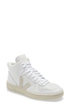 Veja White V-15 Leather High Top Sneakers In Multicoloured