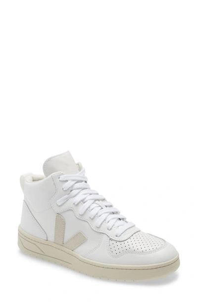 Veja White V-15 Leather High Top Sneakers