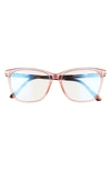Tom Ford 55mm Rectangular Blue Light Blocking Reading Glasses In Pink
