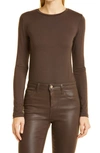 L Agence Tess Long Sleeve Stretch Jersey Top In Espresso