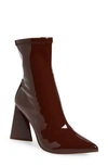 Steve Madden Ticker Pointed Toe Bootie In Brown Patent