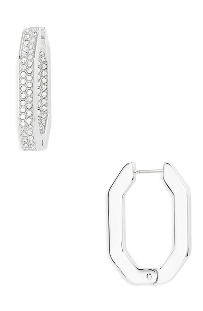 Swarovski Dextera Medium Pavé Hexagonal Hoop Earrings In White
