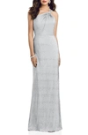 Dessy Collection Soho Metallic One-shoulder Gown In Silver