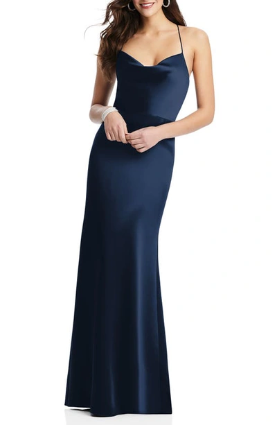 Dessy Collection Dessy Colleciton Cowl Neck Charmeuse Trumpet Gown In Midnight