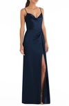 Dessy Collection Cowl Neck Evening Gown In Midnight