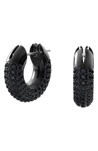 Swarovski Dextera Pave Tubular Hoop Earrings In Black Ruthenium Plate