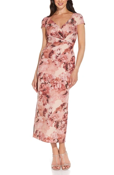 Adrianna Papell Floral Metallic Column Gown In Rose Multi