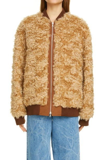 Dries Van Noten Varlo Faux Shearling Front Bomber Jacket In 102 Camel