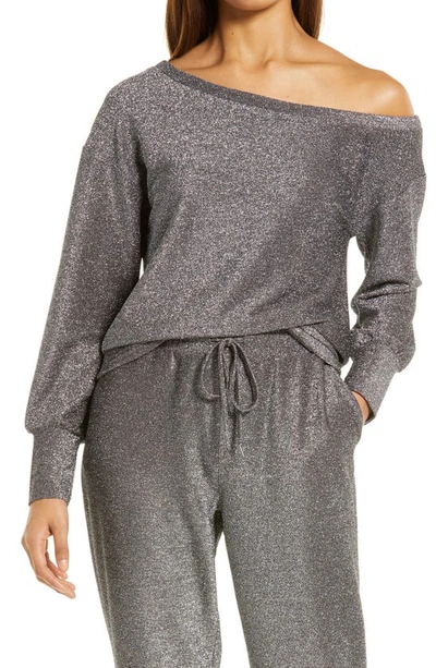 Halogenr One-shoulder Metallic Top In Charcoal