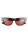 Bottega Veneta 51mm Rectangular Sunglasses In Burgundy