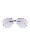 Cartier 59mm Aviator Sunglasses In Silver/ Blue