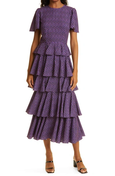 Rhode Serena Short Sleeve Tiered Dress In Violet Bloom