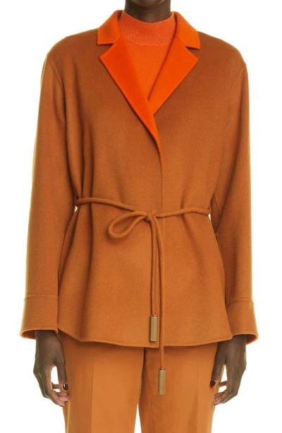 Lafayette 148 Lawson Reversob;e Wool & Cashmere Wrap Blazer In Rich Clay/ Ember Orange