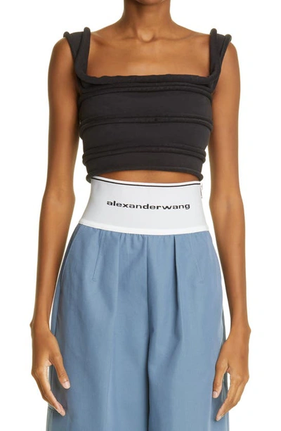 Alexander Wang Cincher Stretch Terry Crop Tank Top In Black